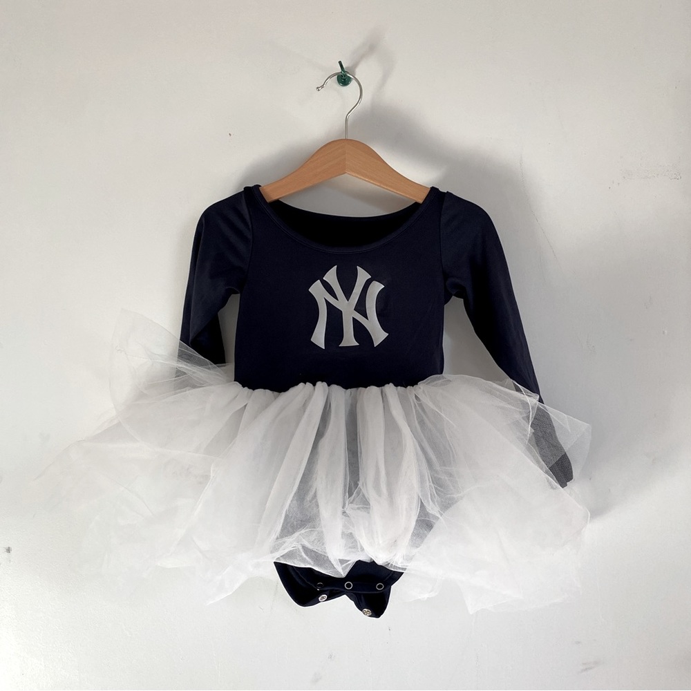 New York Yankees Long Sleeve Tutu Dress - Navy, white & silver